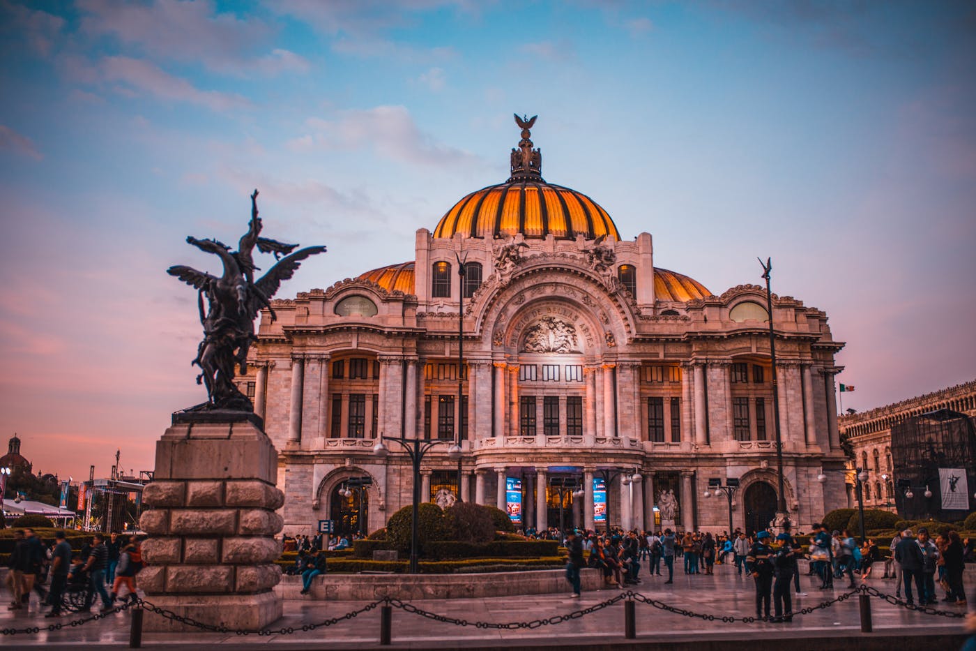 People gathered near Bellas Artes in Mexico City.