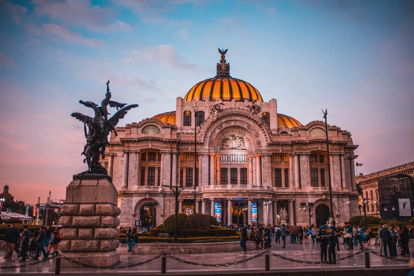 People gathered near Bellas Artes in Mexico City.