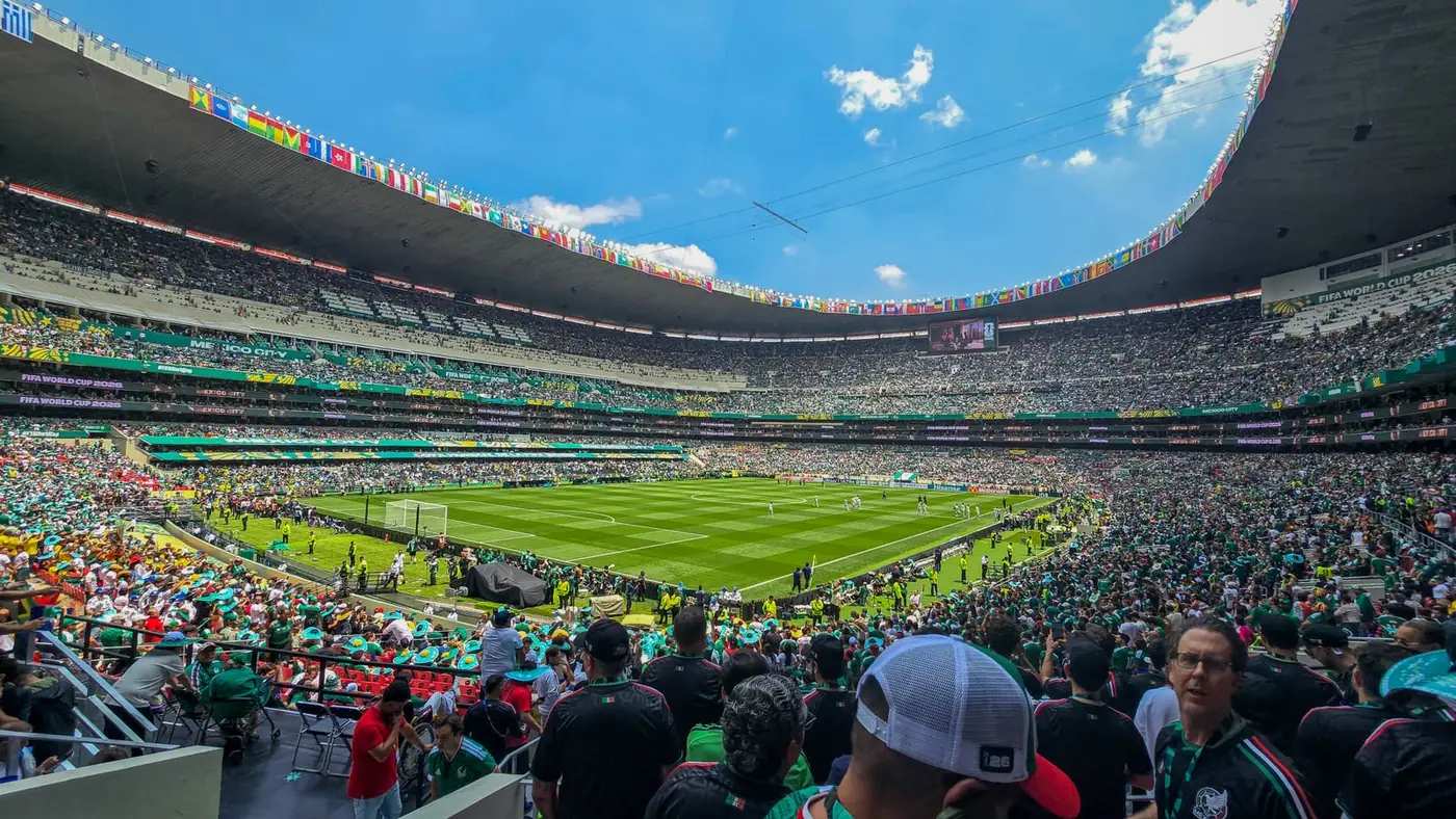 A full Estadio Azteca seen from the stands during a match