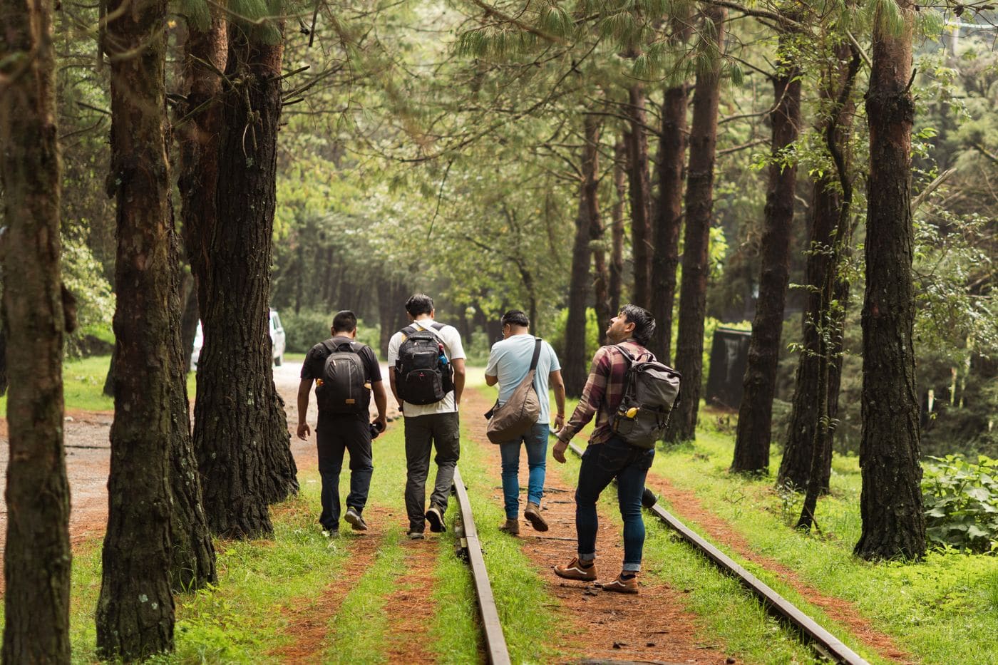 A group of friends walking together on a city street.