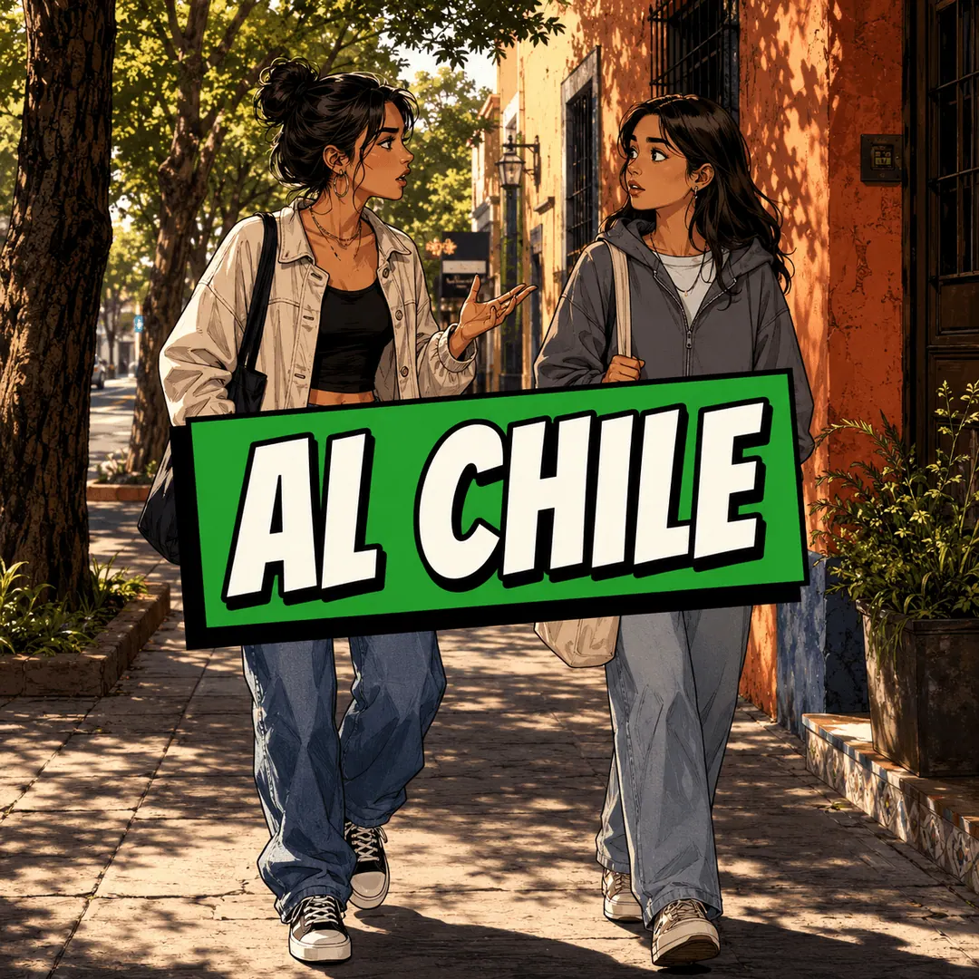 al chile - two women walking down the street, one talking straight at the other