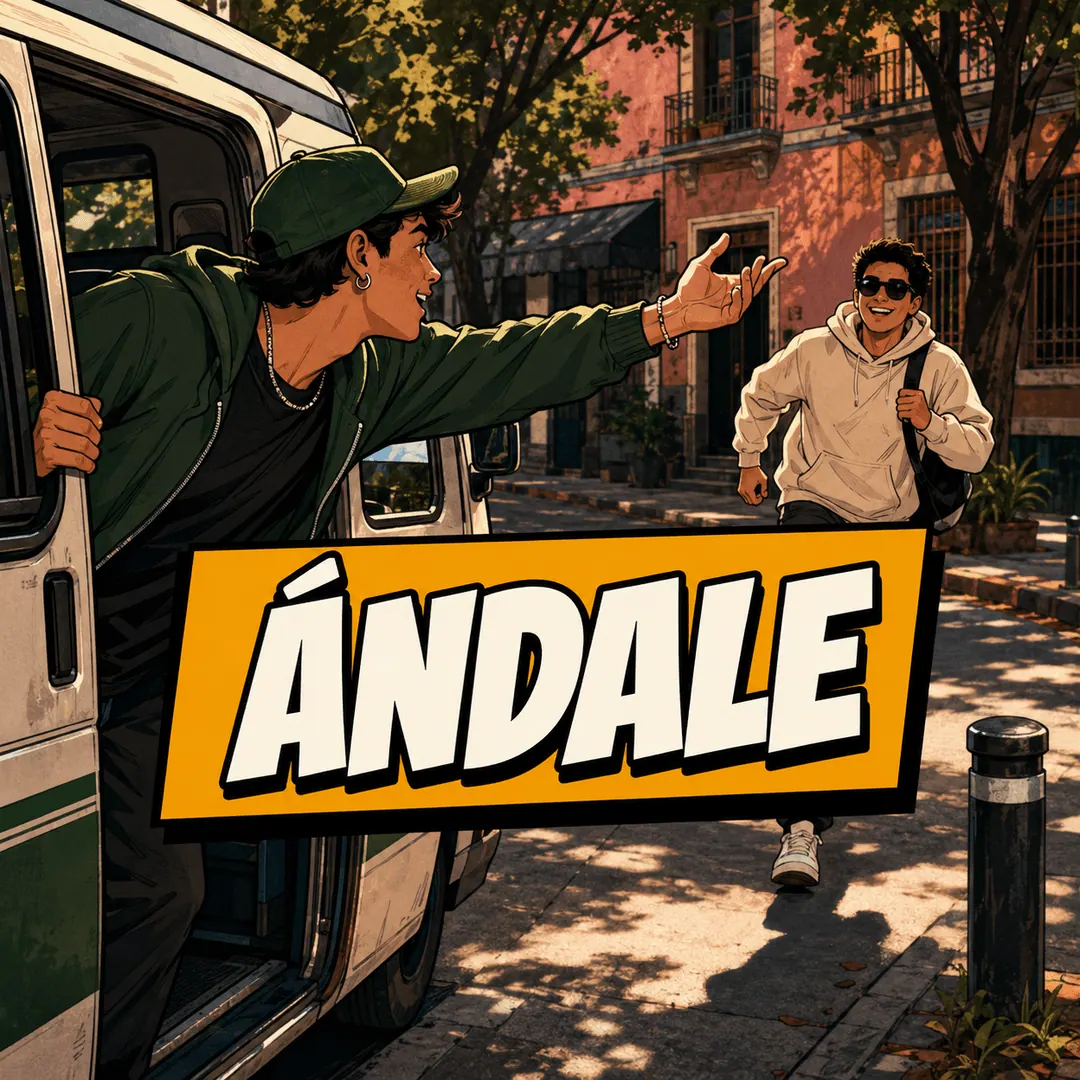 ándale - a driver leaning out of a van door waving a running passenger over
