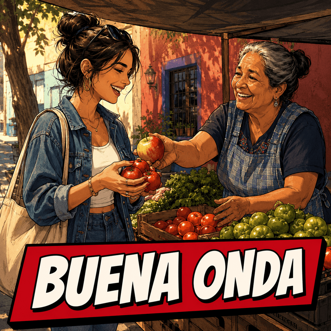 buena onda — Mexican Spanish for Good vibes. Cool person. Chill