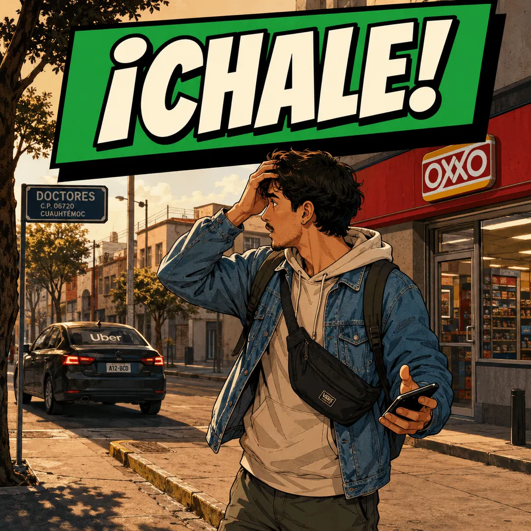 ¡chale! - a young man on the sidewalk with a hand on his head watching a car pull away