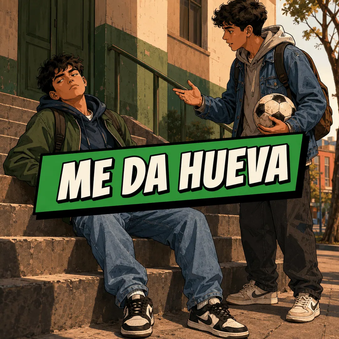me da hueva - a young man slumped on some steps waving off a friend holding a soccer ball