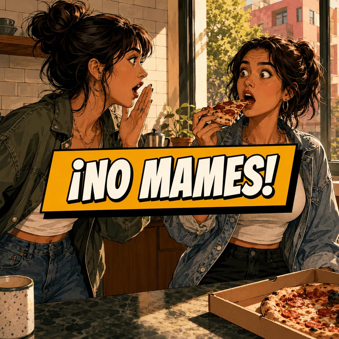 ¡no mames! - a woman spinning around open-mouthed at what her friend just said over pizza