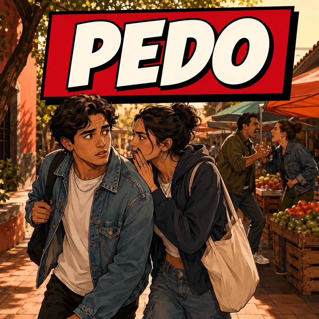 pedo - a young man walking off fast while a woman whispers to a friend behind him
