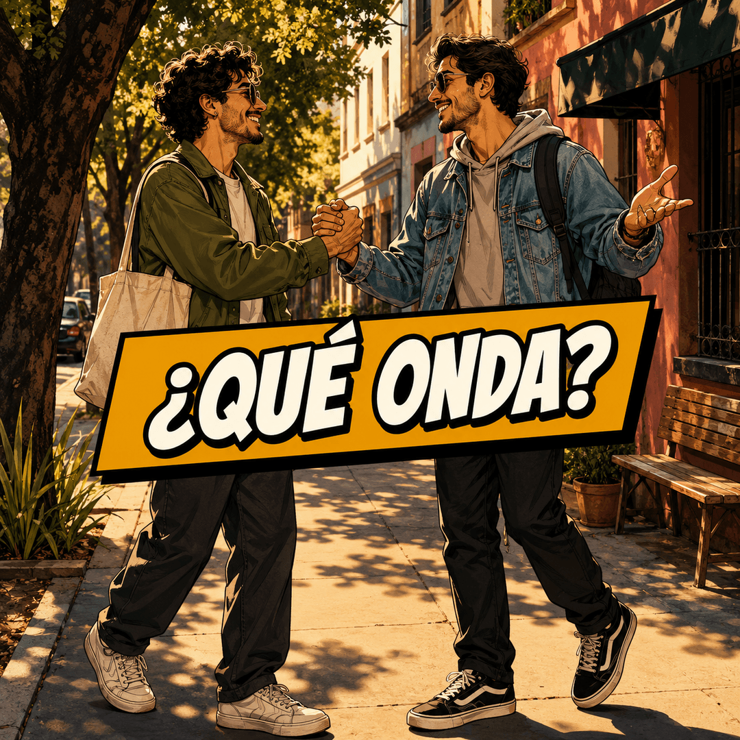 ¿qué onda? — Mexican Spanish for What's up. What's the wave.