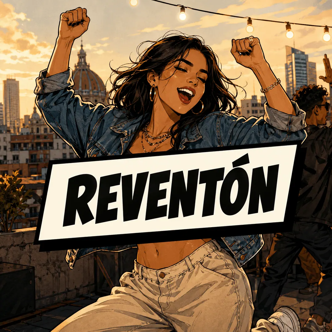 reventón - a woman dancing with her arms up at a rooftop party
