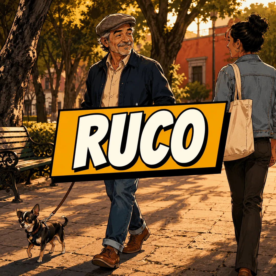 ruco - an older man walking his small dog through a park